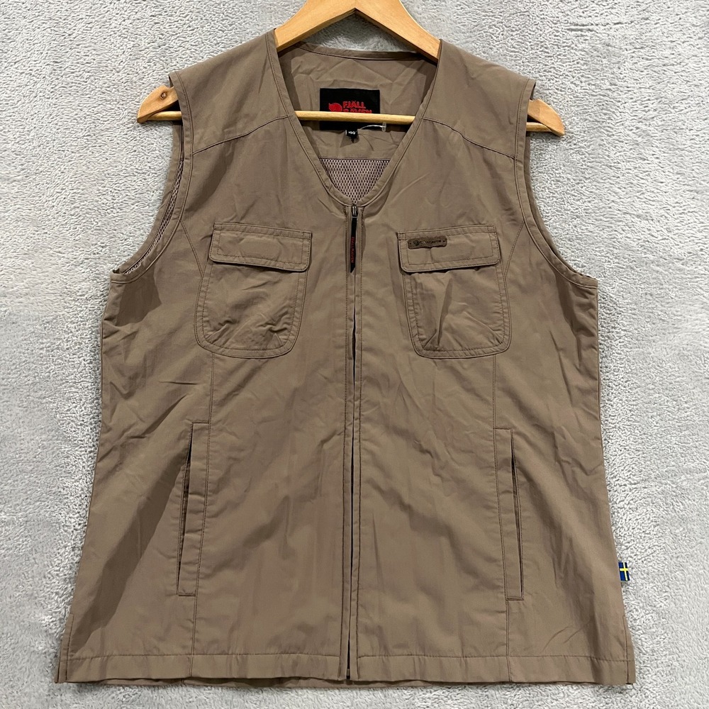 Fjallraven Vest Men Large Brown Utility Fishing Nylon Hiking Lightweight Outdoor